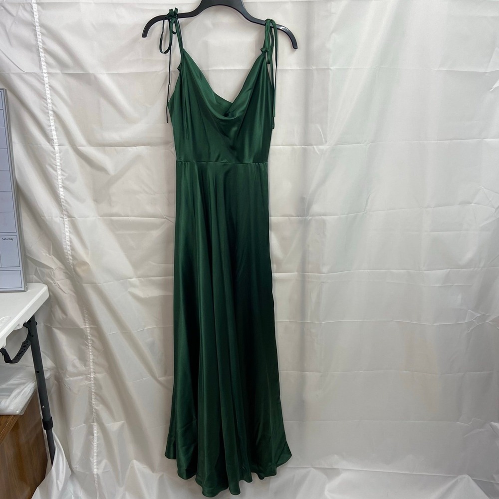 Ladivine by Cinderella Divine women's emerald satin cowl maxi formal gown dress